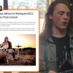 A placard featuring the HometownTV logo and the Facebook post announcing Jace Hillman as the winner of the 2023 KECO Senior Showcase Photo Contest. The post includes Jace's winning photo and a picture of him being interviewed by Drew Cobb.