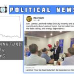 HometownTV Placard with logo, Oklahoma outline, and "Senator visits with Elk Citians"