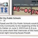 HometownTV Placard with logo, Susan Powell Fine Arts Center building, and Facebook post